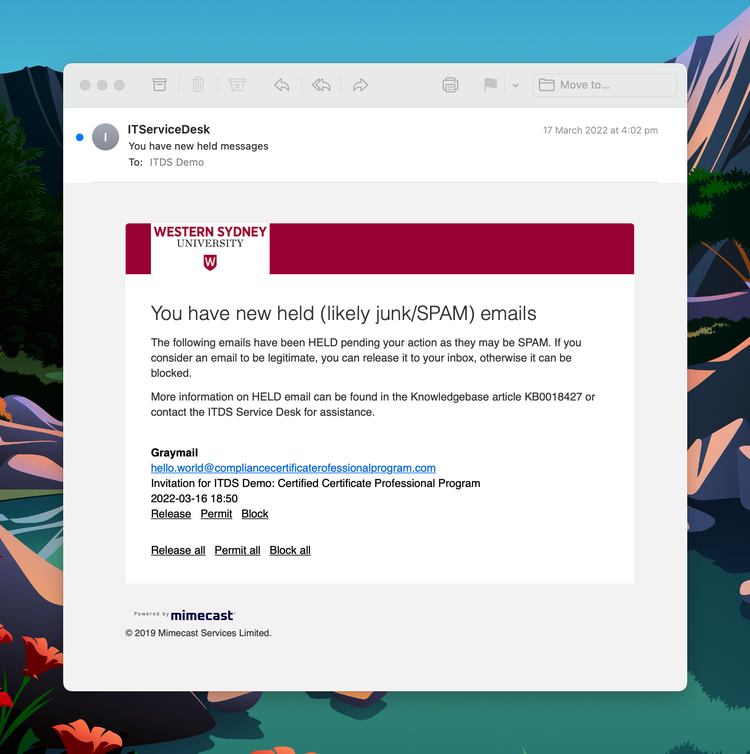 An example of the daily digest email